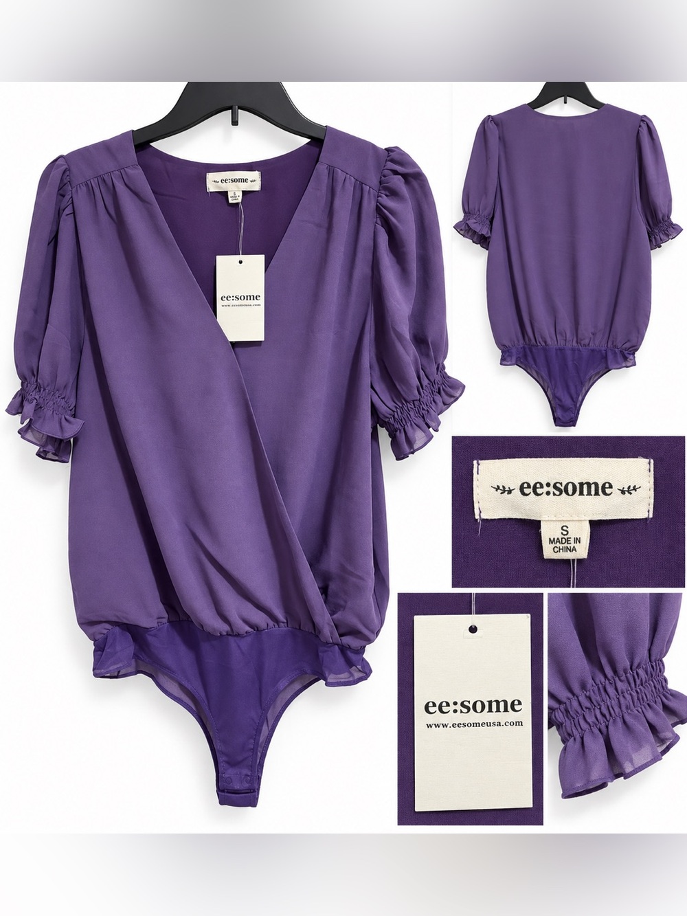 ee:some Purple Ruffle Sleeve Bodysuit – Size Small NWT